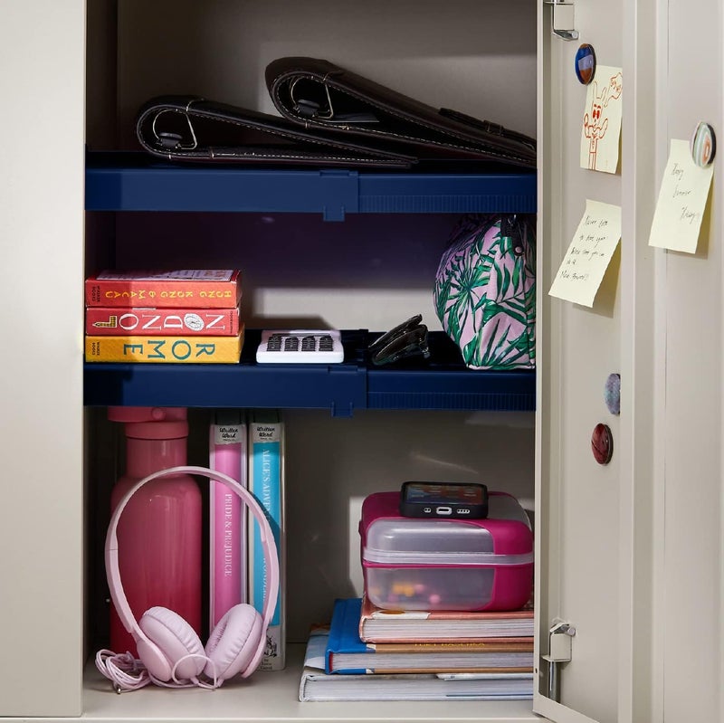 LockerMate Adjust-A-Shelf Locker Shelf, Extends to Fit Your Locker, Easy to Use, Perfect for School, Office, Gym, Blue, 2-Pack - Image 2